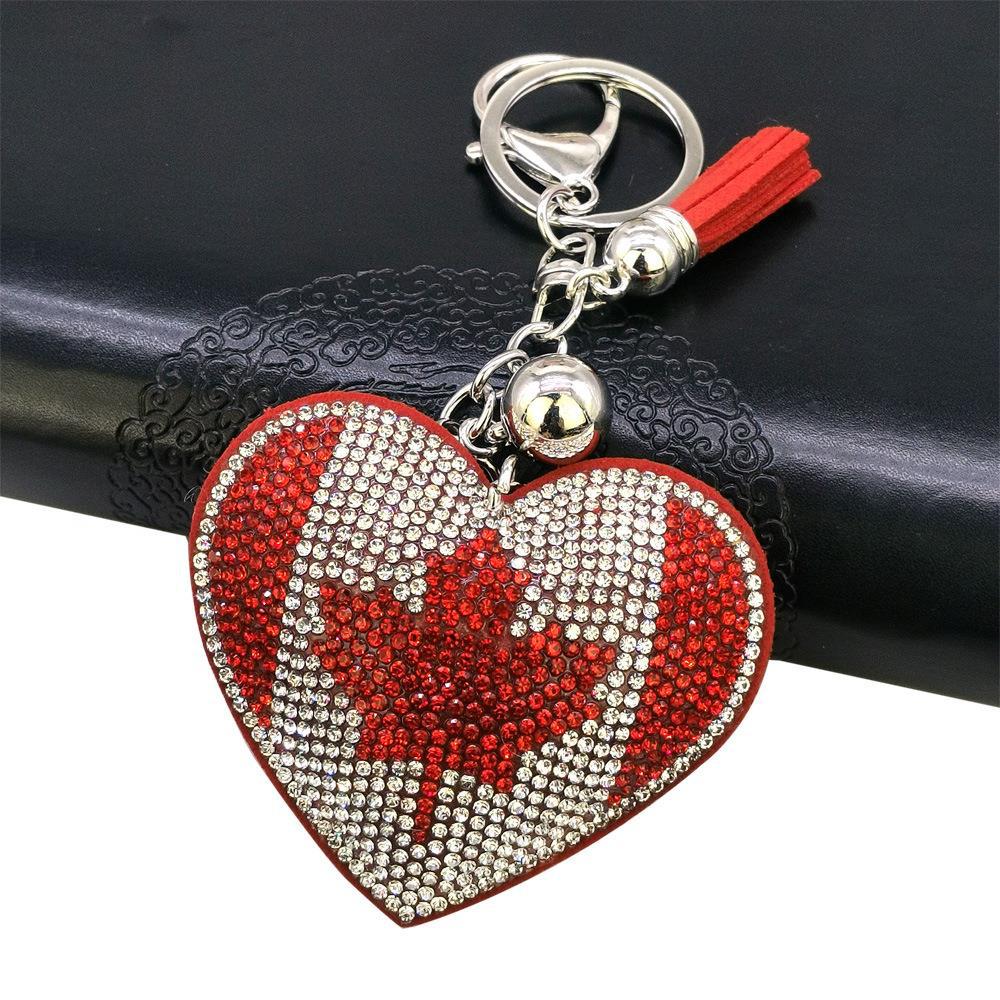 Wholesale Velvet, British and American Flag, Peach Heart Keychain